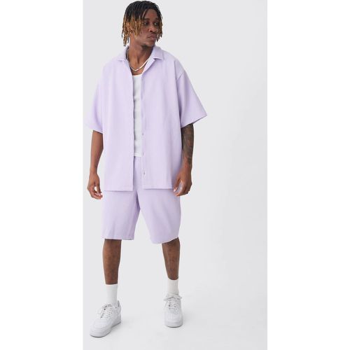 Tall Oversized Short Sleeve Pleated Shirt & Short In Lilac - Boohooman - Modalova
