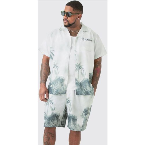 Grande taille - Ensemble en lin à imprimé paysage avec chemise et short homme - XXXL - Boohooman - Modalova