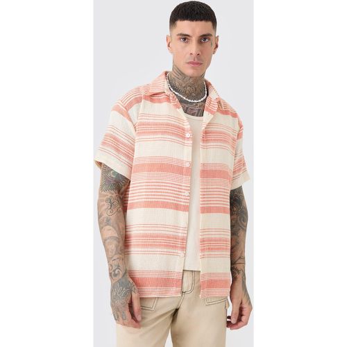 Tall Short Sleeve Oversized Textured Stripe Shirt In Stone - Boohooman - Modalova