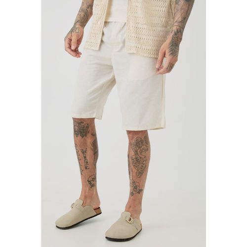Tall Elasticated Waist Linen Comfort Shorts In Natural homme - Boohooman - Modalova