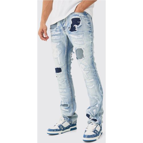 Slim Rigid Flare Stacked Rip & Repair Jeans In Ice Blue - - 28R - Boohooman - Modalova