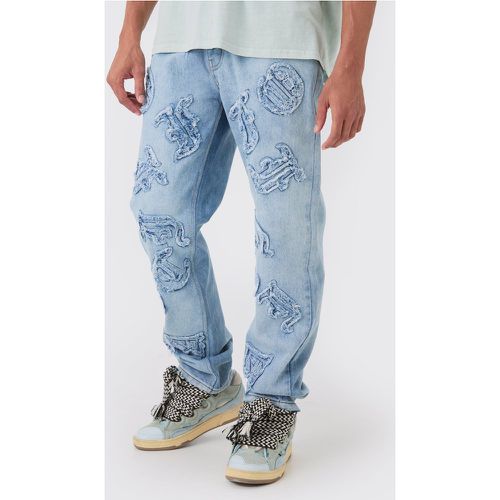 Relaxed Rigid Official Applique Jeans In Ice Blue - - 28R - Boohooman - Modalova