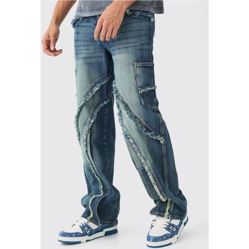 Baggy Distressed Panelled Cargo Jeans In Mid Blue homme - - 28R - Boohooman - Modalova