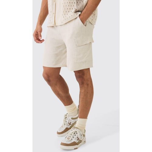 Short cargo en lin à pinces et taille élastiquée - L - Boohooman - Modalova