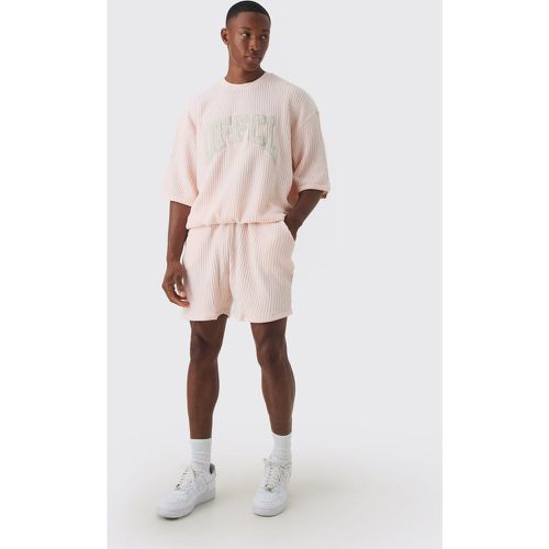 Ensemble oversize épais en tissu gaufré avec sweat et short - S - Boohooman - Modalova