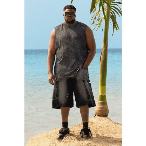 Grande taille - Bermuda droit délavé à imprimé graffiti - 44 - Boohooman - Modalova