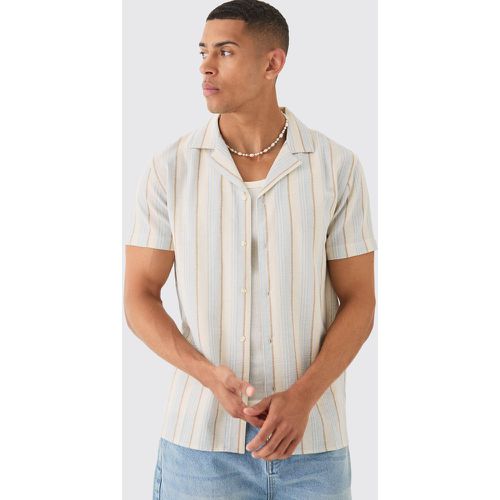 Short Sleeve Textured Tonal Stripe Shirt - Boohooman - Modalova