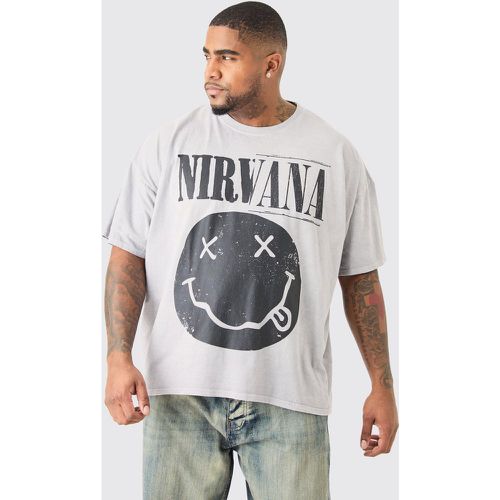Plus Nirvana Smiley Face Overdyed License T-shirt - - XXXL - Boohooman - Modalova
