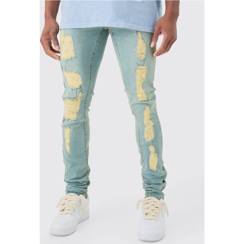 Skinny Stacked Distressed Ripped Jeans In Antique Blue - - 28R - Boohooman - Modalova