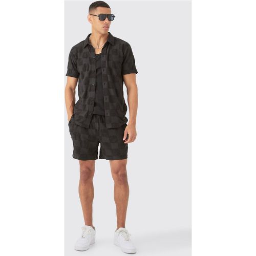 Ensemble en tissu éponge à carreaux avec chemise et short - L - Boohooman - Modalova