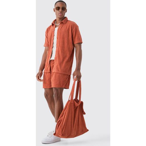 Ensemble 3 pièces en tissu éponge avec chemise, short et tote bag - M - Boohooman - Modalova