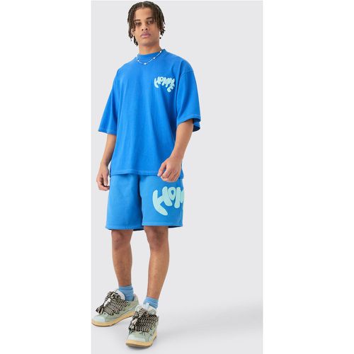 Ensemble oversize imprimé à coutures contrastantes avec t-shirt et short - S - Boohooman - Modalova