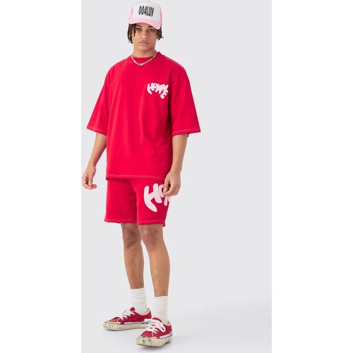 Ensemble oversize imprimé à coutures contrastantes avec t-shirt et short - L - Boohooman - Modalova