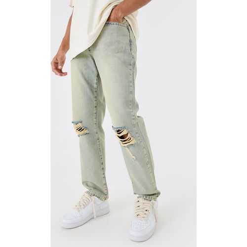 Relaxed Rigid Ripped Knee Jeans In Antique Blue - - 28R - Boohooman - Modalova