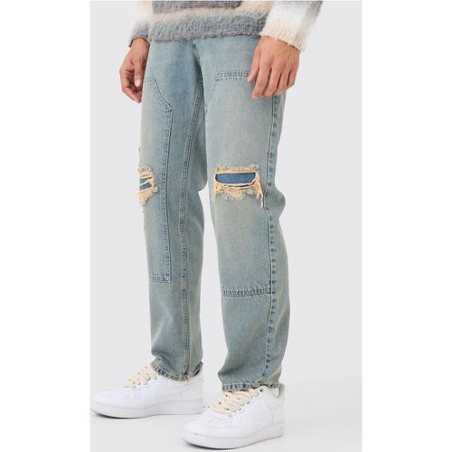 Relaxed Rigid Ripped Carpenter Jeans In Vintage Blue - - 28R - Boohooman - Modalova