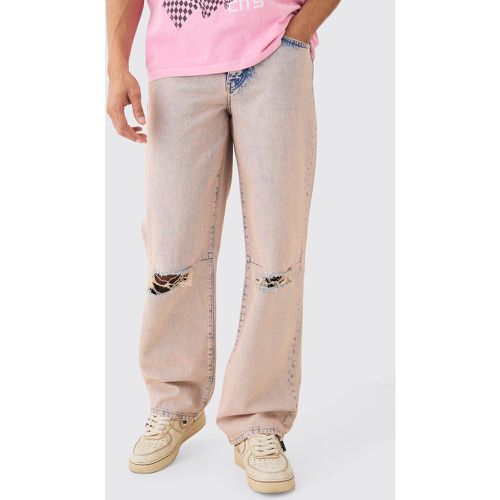 Baggy Rigid Pink Tint Slit Knee Jeans - - 28R - Boohooman - Modalova