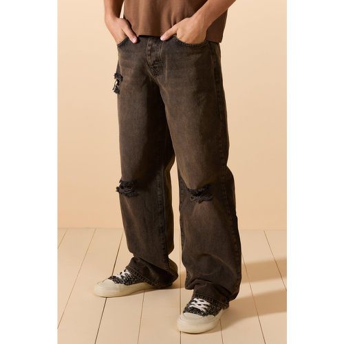 Baggy Rigid Brown Wash Ripped Knee Jeans - - 28R - Boohooman - Modalova