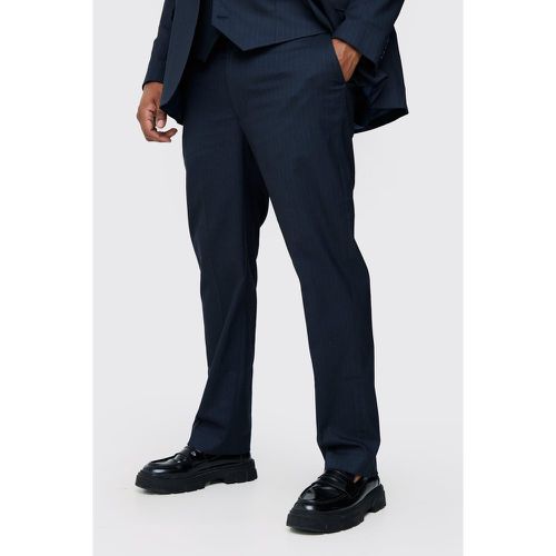 Plus Navy Pinstripe Regular Fit Suit Trouser - Boohooman - Modalova