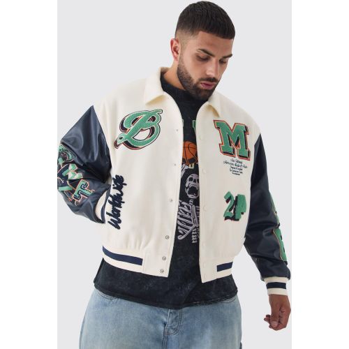 Grande taille - Veste universitaire oversize à écusson - XXL - Boohooman - Modalova