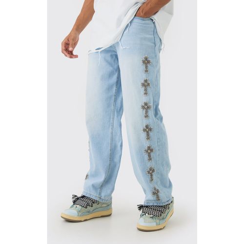 Baggy Rigid Embellished Jeans In Ice Blue - - 28R - Boohooman - Modalova