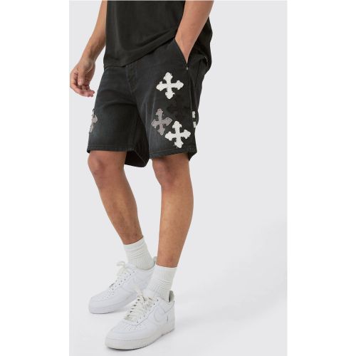 Short slim en jean délavé en noir délavé - 28 - Boohooman - Modalova