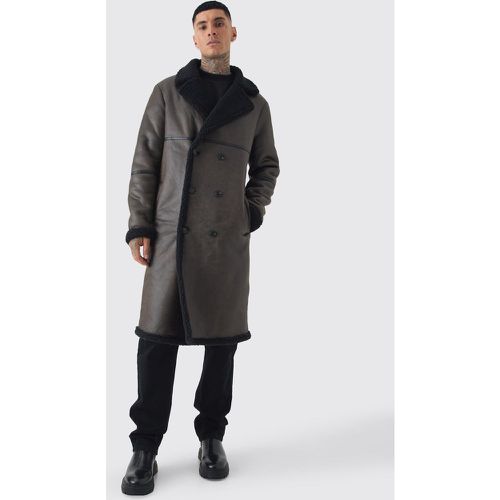 Tall - Veste aviateur longue croisée foncé - S - Boohooman - Modalova