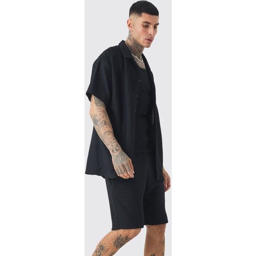 Tall - Ensemble en jersey texturé avec chemise et short homme - S - Boohooman - Modalova