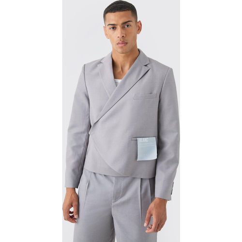 Boxy Fit Cropped Blazer With Wrap Over Detailing In Grey - Boohooman - Modalova