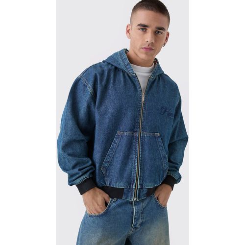 Sweat à capuche oversize en jean à broderie - S - Boohooman - Modalova