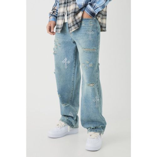 Jean large déchiré à strass - 28R - Boohooman - Modalova