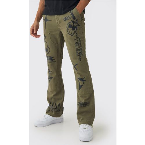 Pantalon flare imprimé en twill - 30 - Boohooman - Modalova