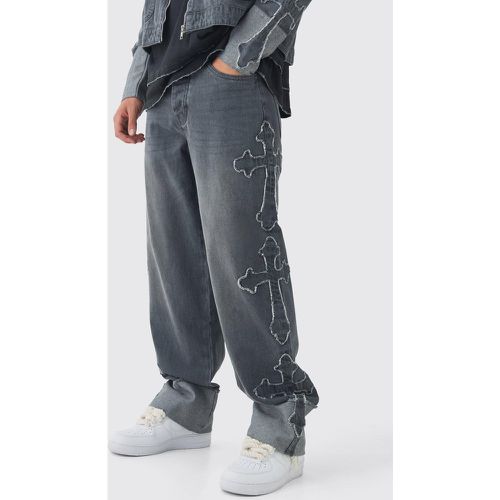 Jean large en denim à écusson croisé - 28R - Boohooman - Modalova