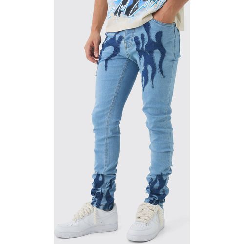 Jean skinny à écusson flammes - 32R - Boohooman - Modalova