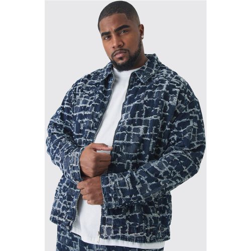Grande taille - Veste Harrington en jean à imprimé tapisserie homme - XXXL - Boohooman - Modalova