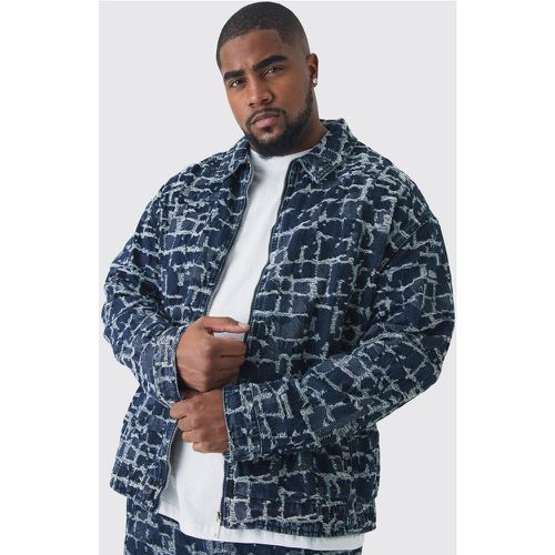 Grande taille - Veste Harrington en jean à imprimé tapisserie - XXXL - Boohooman - Modalova