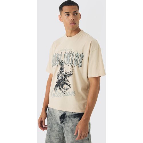 T-shirt oversize déchiré à imprimé aigle - S - Boohooman - Modalova