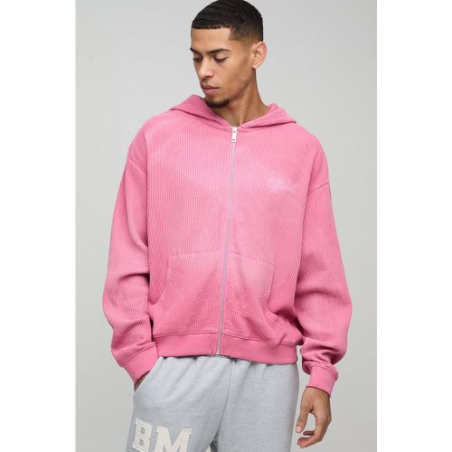 Sweat à capuche oversize zippé délavé à broderie homme - S - Boohooman - Modalova