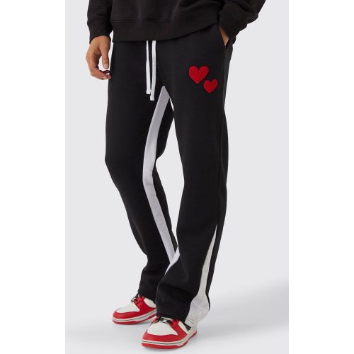 Jogging droit en polaire à écusson cœur - M - Boohooman - Modalova