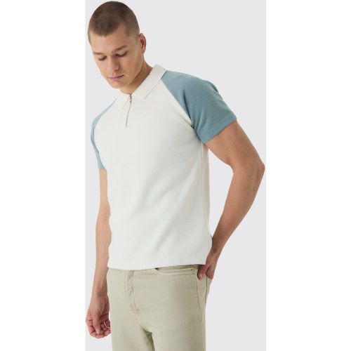 Polo zippé en maille à manches contrastantes - XL - Boohooman - Modalova