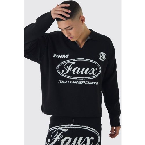 Pull oversize à col V et imprimé moto - L - Boohooman - Modalova