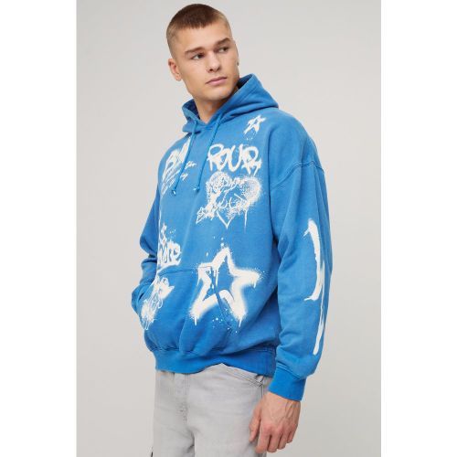 Sweat à capuche zippé délavé à imprimé graffiti - S - Boohooman - Modalova