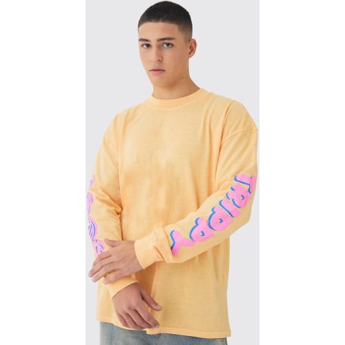 T-shirt oversize délavé imprimé à manches longues - L - Boohooman - Modalova