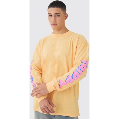 T-shirt oversize délavé imprimé à manches longues - S - Boohooman - Modalova