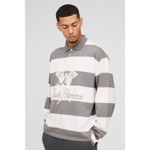 Polo de rugby oversize imprimé à manches longues homme - S - Boohooman - Modalova