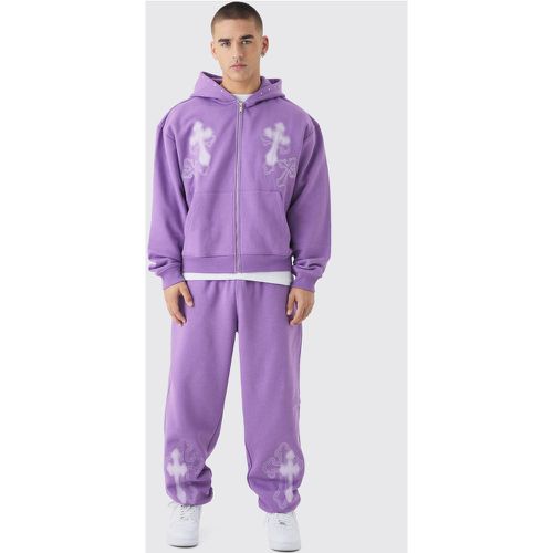 Sweat à capuche oversize zippé et pantalon de survêtement brodé - S - Boohooman - Modalova