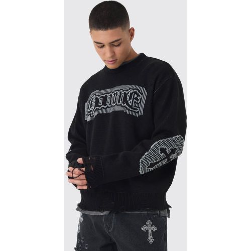 Pull oversize à col ras du cou en maille croisée - L - Boohooman - Modalova