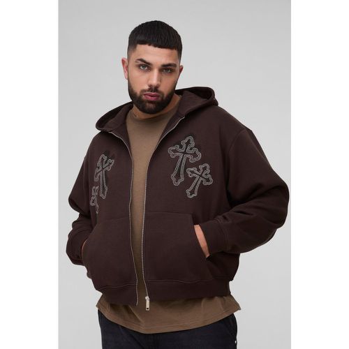 Grande taille - Sweat à capuche oversize zippé à broderie croix - XXXL - Boohooman - Modalova