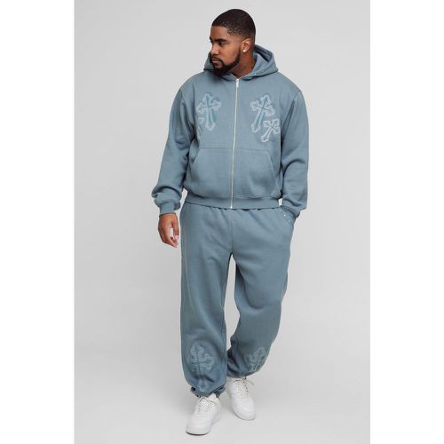 Tall - Sweat à capuche oversize zippé et broderie croisée - S - Boohooman - Modalova