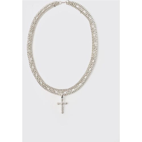 Collier à chaînes superposées et pendentif croix - ONE SIZE - Boohooman - Modalova