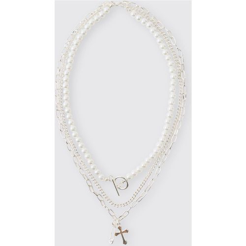 Collier à chaînes superposées et pendentif croix - ONE SIZE - Boohooman - Modalova